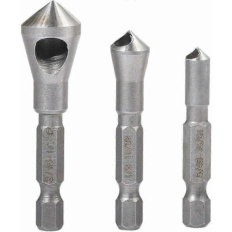 Countersink Deburring Tool Set 1/4" Hex Shank Chamfer Wood Countersink Deburring Drill Bit Tool 5/64" 1/8" 3/16" (Pack of 3)