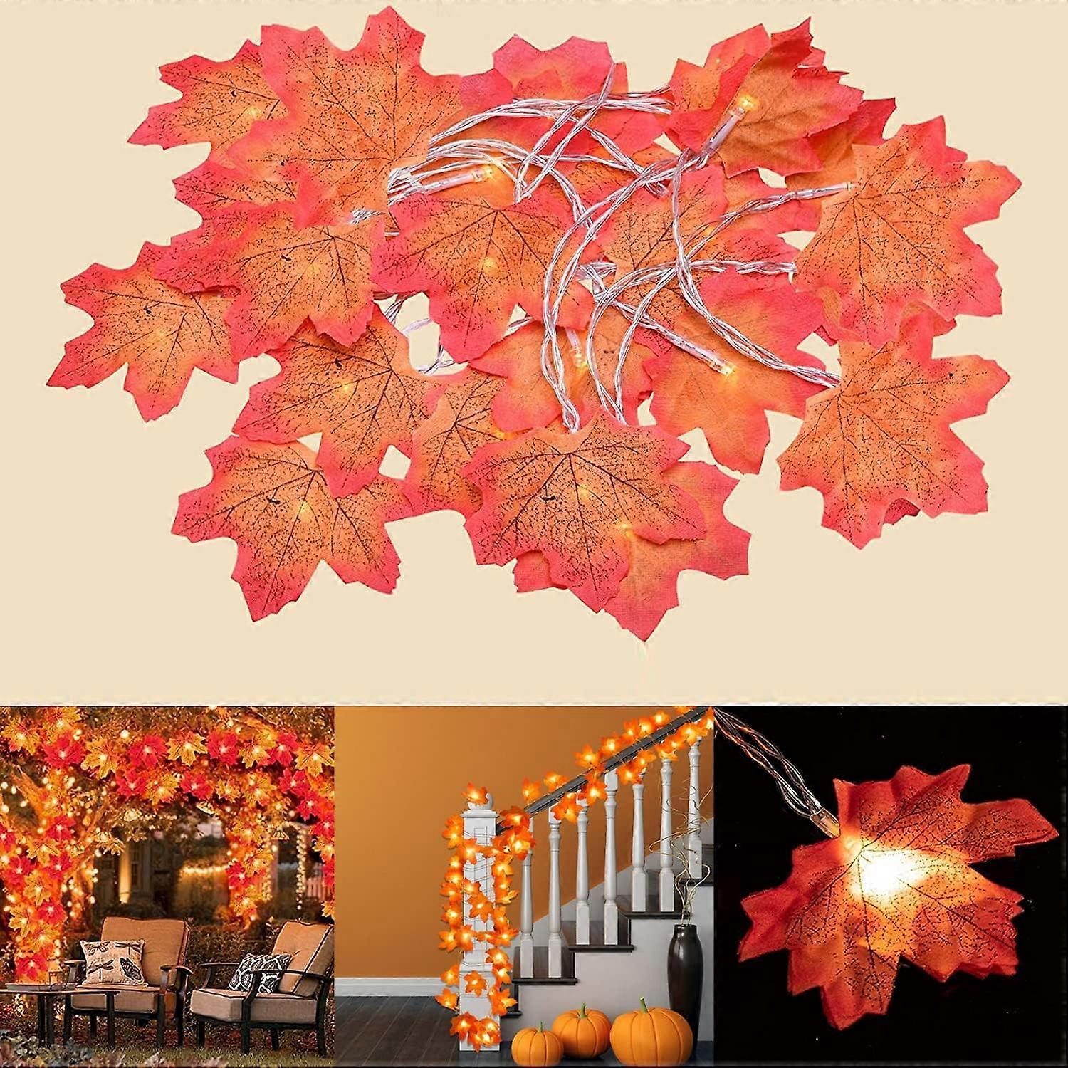 Guirlandes Lumineuses en Feuille d'rable, 2 Pack 3M 20 LED Automne Guirlande Guirlande Lumineuse Extrieure Dcorations Intrieures Lumires Pour Hallowee