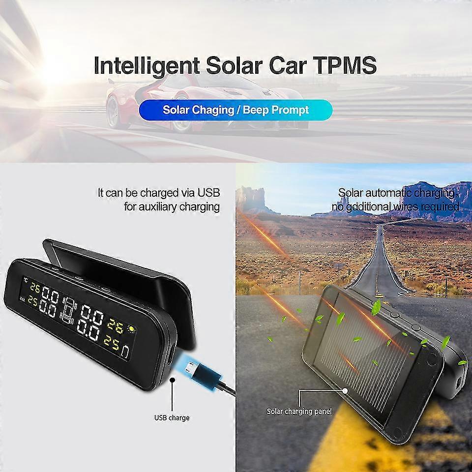 Tpms Car Tire Pressure Alarm Monitor System 4 Sensors Display Solar Intelligent Tyre Pressure Temperature Warning