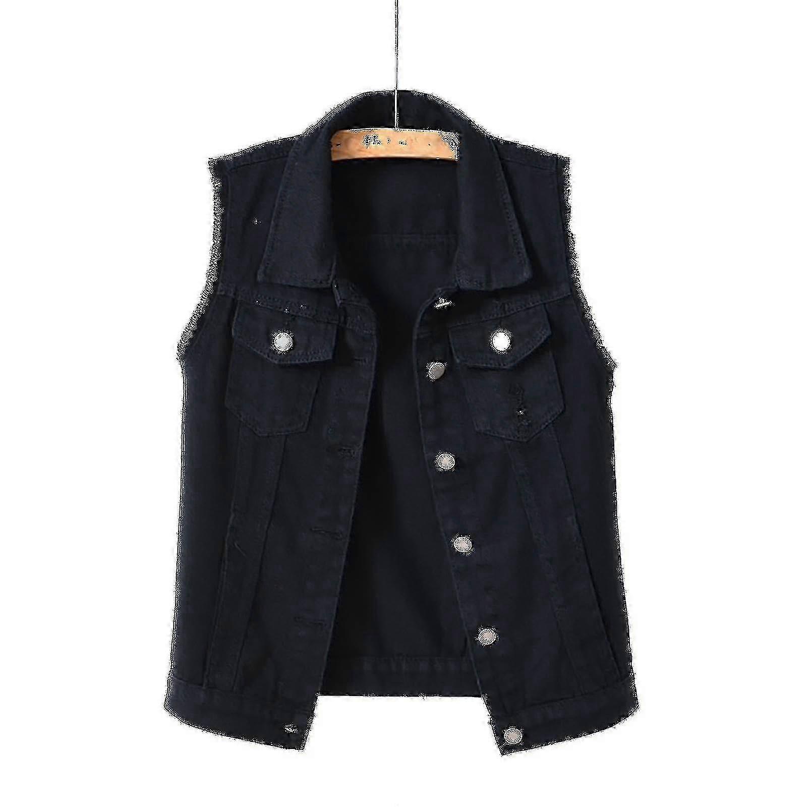 Kvinner Vår- Og Høstfrakker Solid Ermeløs Denimjakke Outerwear_Dec