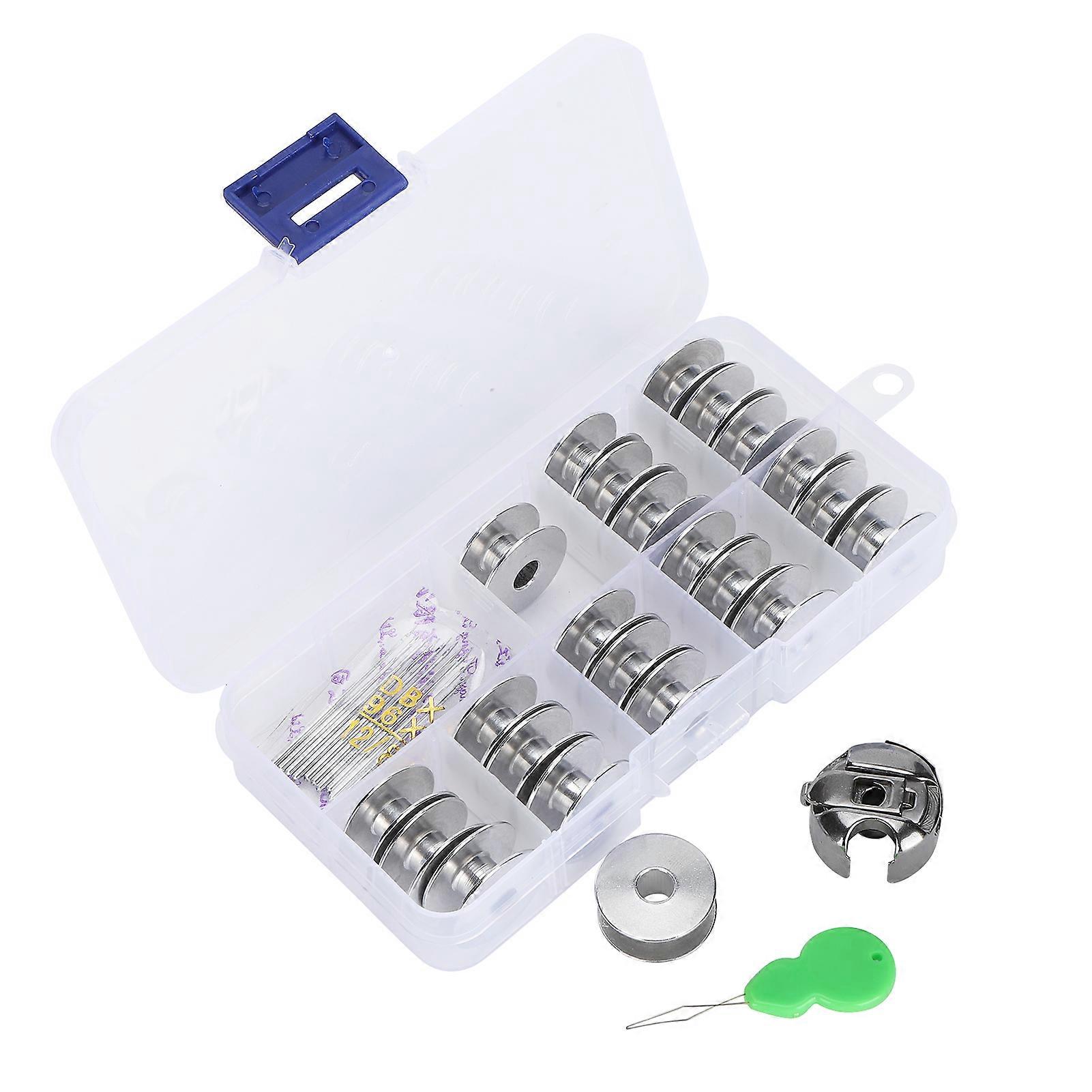 Sewing Machine Bobbin Set Metal Replacement Accessory with Case Needle Threader Storage Box