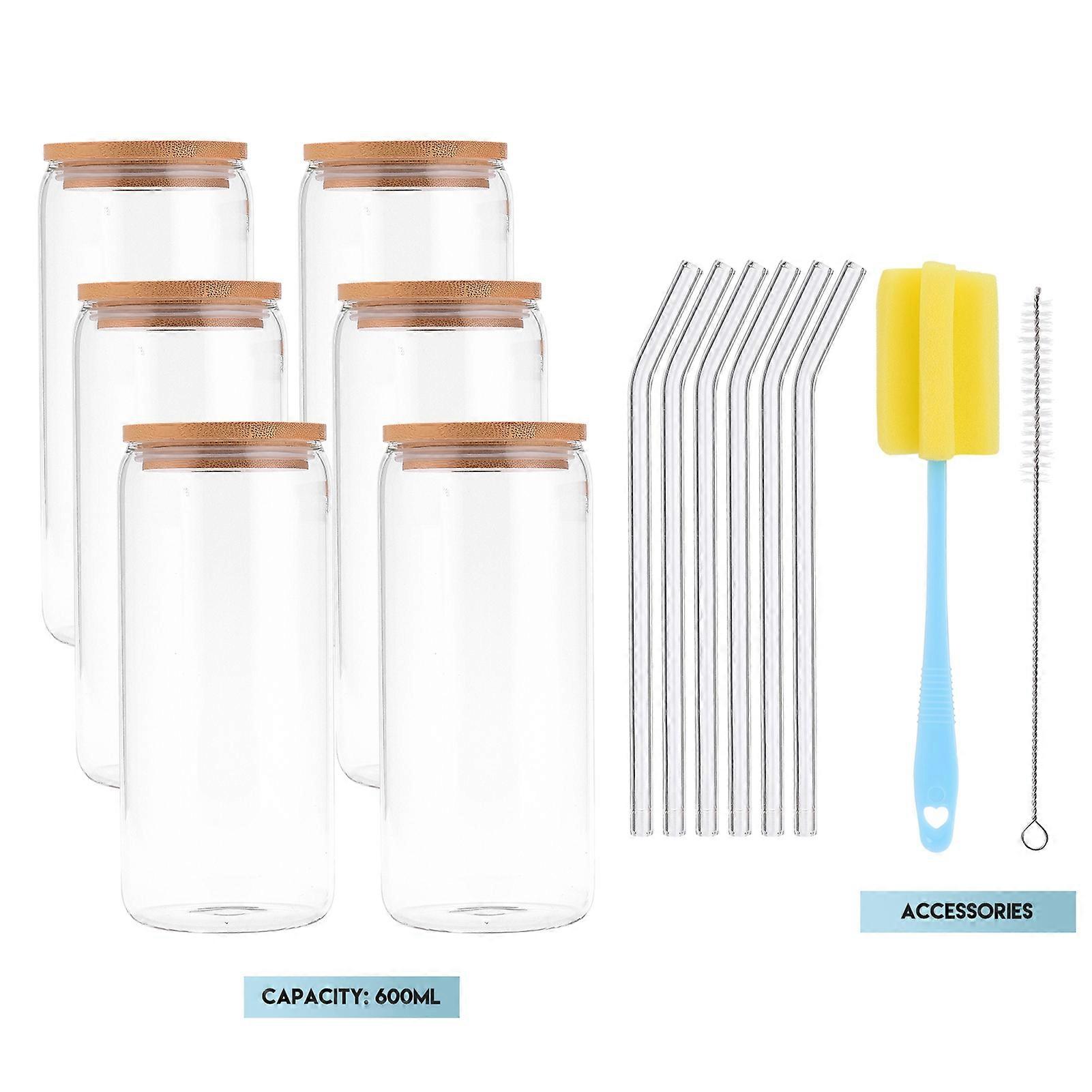 Glass Straw Set with Bamboo and Wood Lid for Drinking Can Glasses