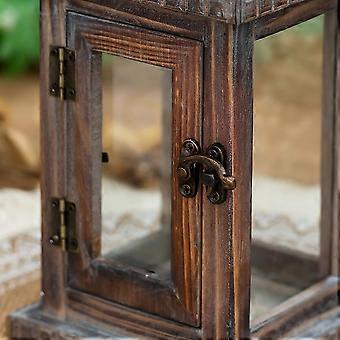 Lanterne En Bois Vintage 12.5x12.5x28cm - Photophore Décoratif Intérieur Extérieur Shabby Chic