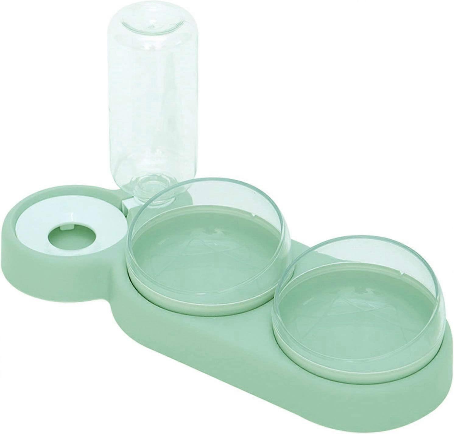 ダブルレイズドキャットボウル、15チルト抗嘔吐キャットボウル3-in-1自動貯水ペットボウル、猫と子犬に利用可能(緑)