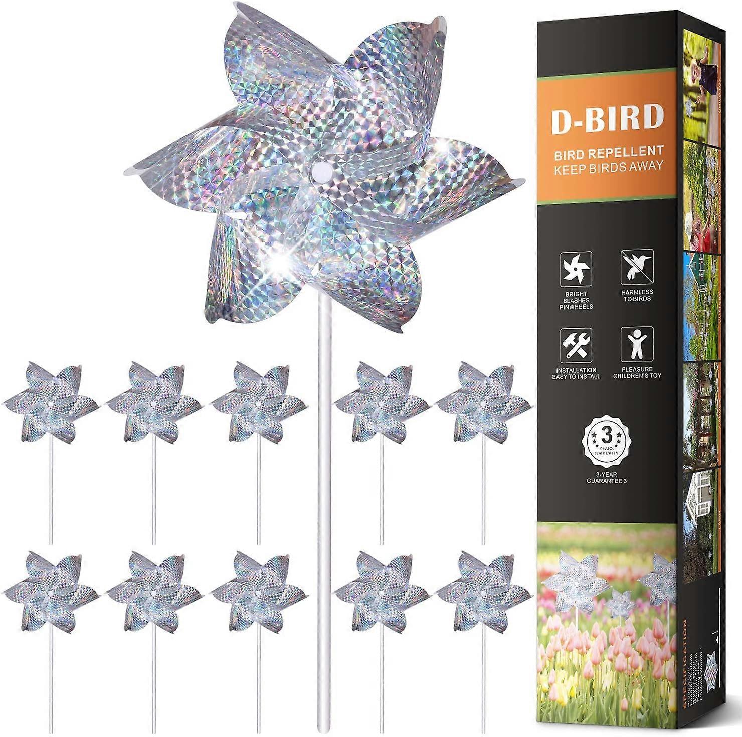 Bird Repeller (Pack Of 10),Reflective Windmill Bird Scarers Scare Birds Away Garden,Orchard,Home,Farm-Safer And Effective Than Spiked Birds And Ultras