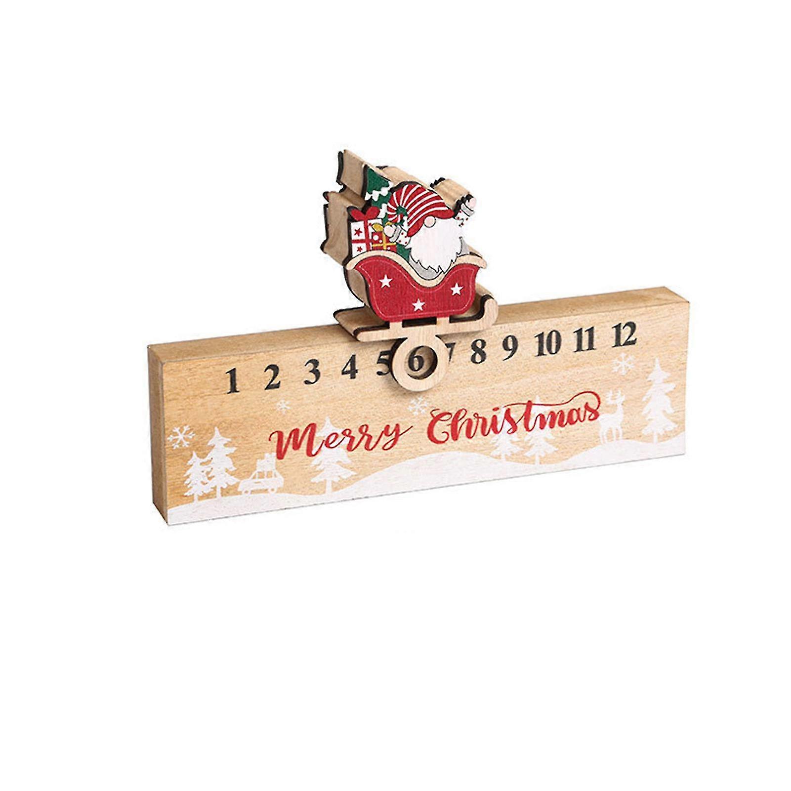 1 Set Christmas Wooden Calendar Sliding Festival Gifts ation Anti-fade Fine Print Count Down Crafts Merry Xmas Sleigh Santa Tabletop Calendar