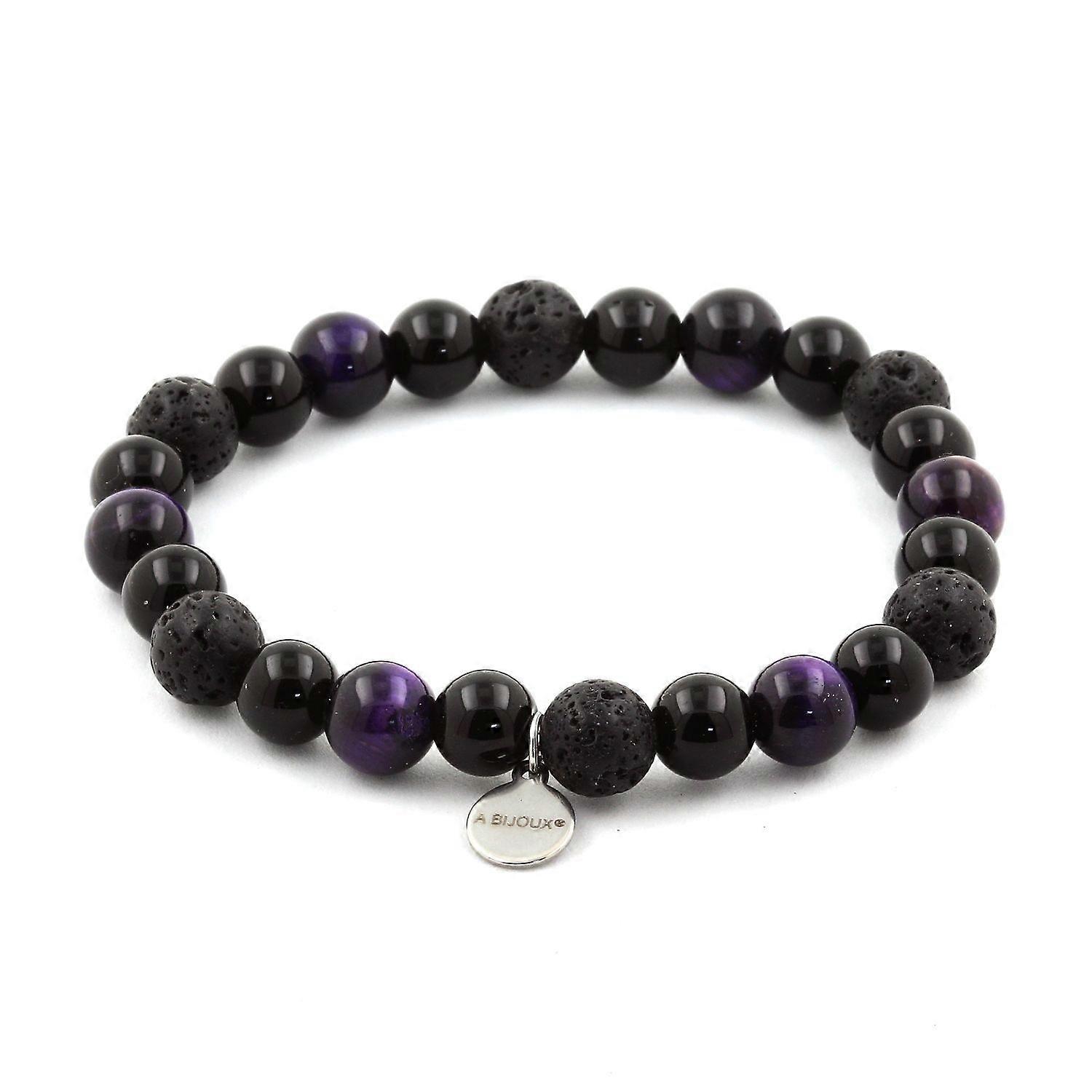 Purple Tiger Eye Beads Bracelet + Lava + Black Agate 8 mm