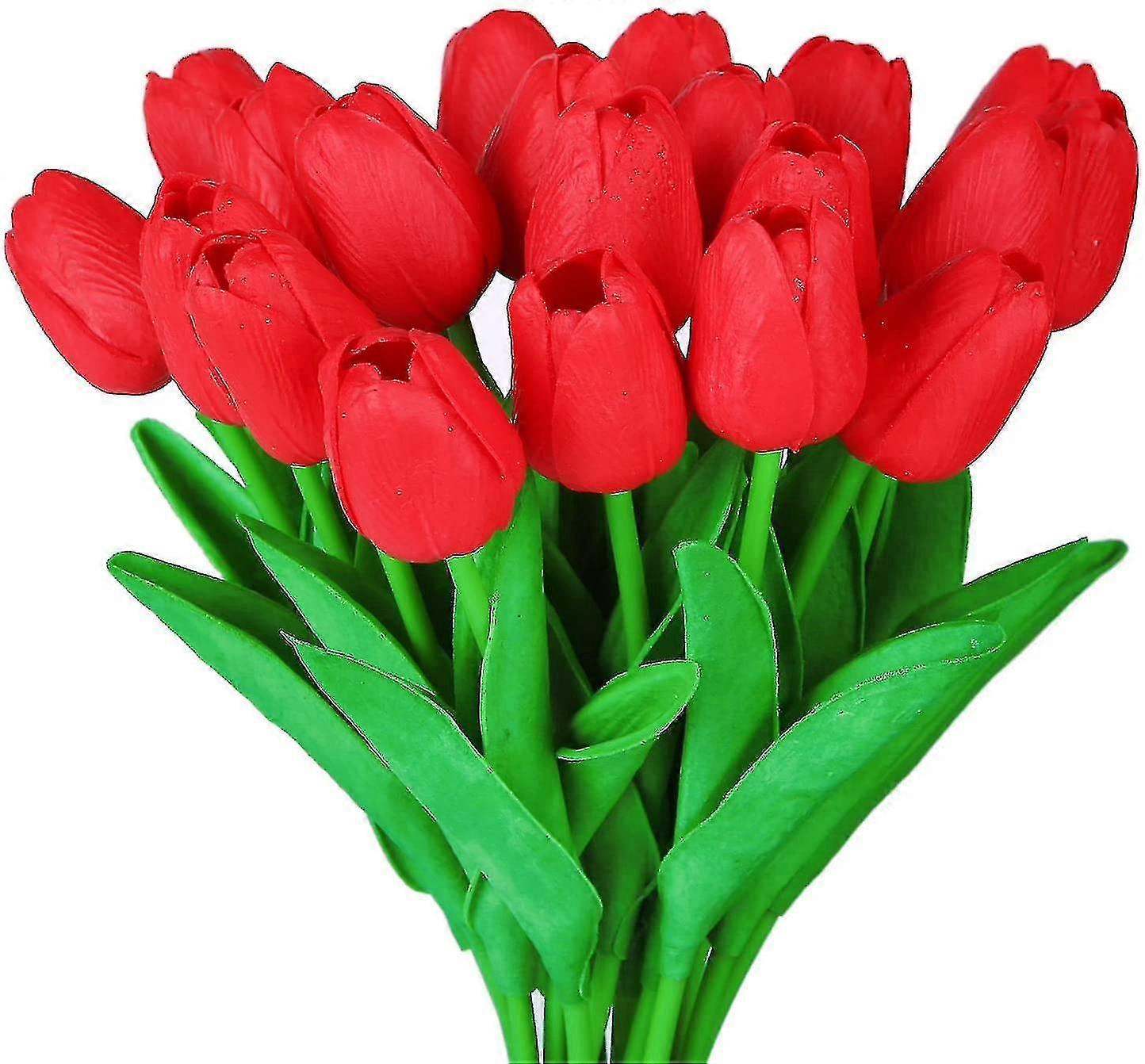 10db Lenyűgöző Realisztikus Touch Pu mesterséges tulipán csokor szársárga