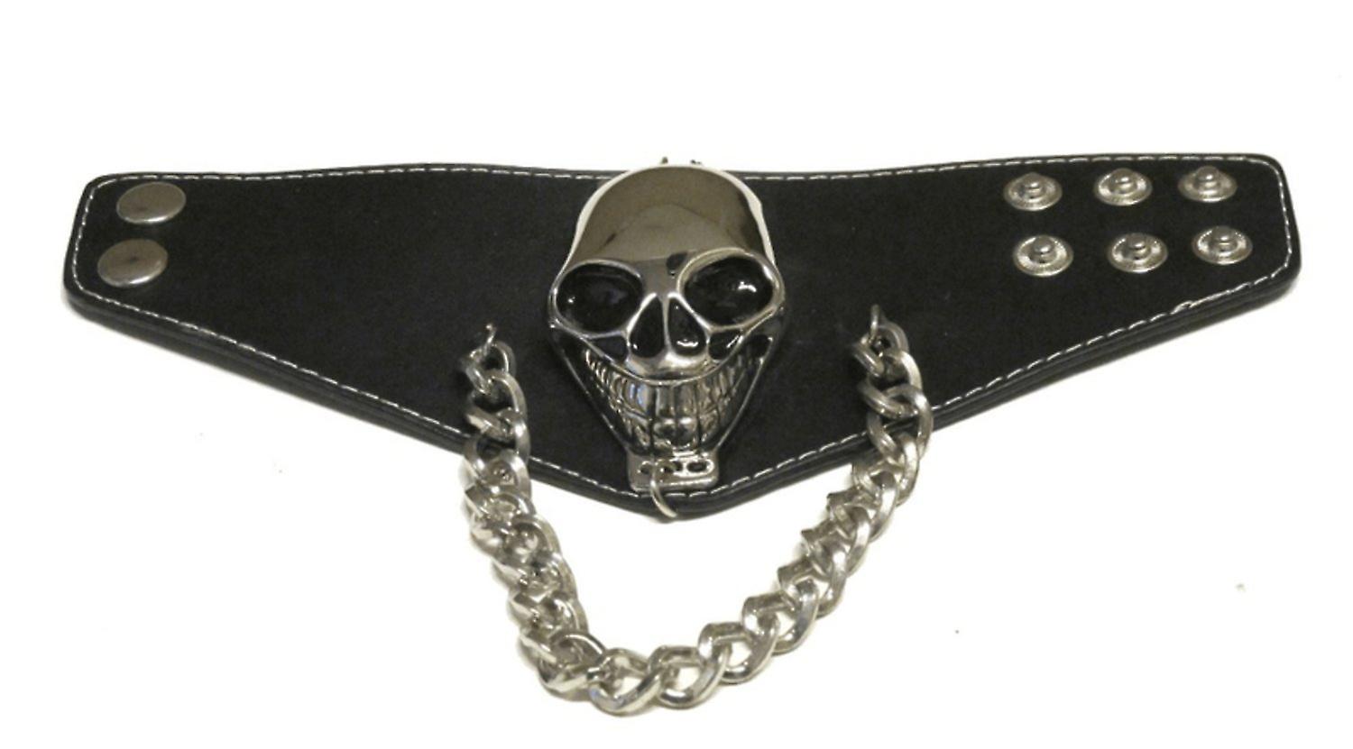 Leather bracelet with skull and chains 
