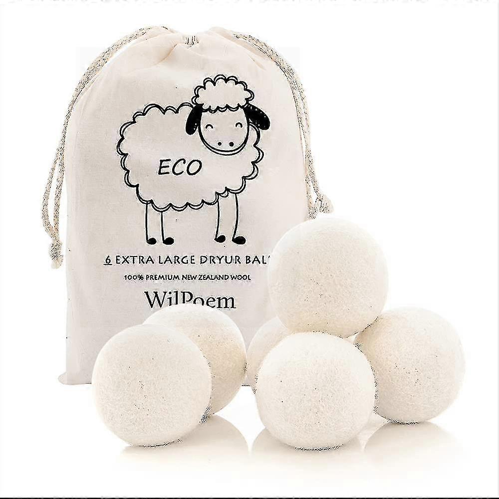 6pack Nature Wool Dryer Balls - Fabric Softener Ball For Sensitive Skin - Helps Prevent Wrinkles And Reduces Static - Reusable 3000 Cycle Rating