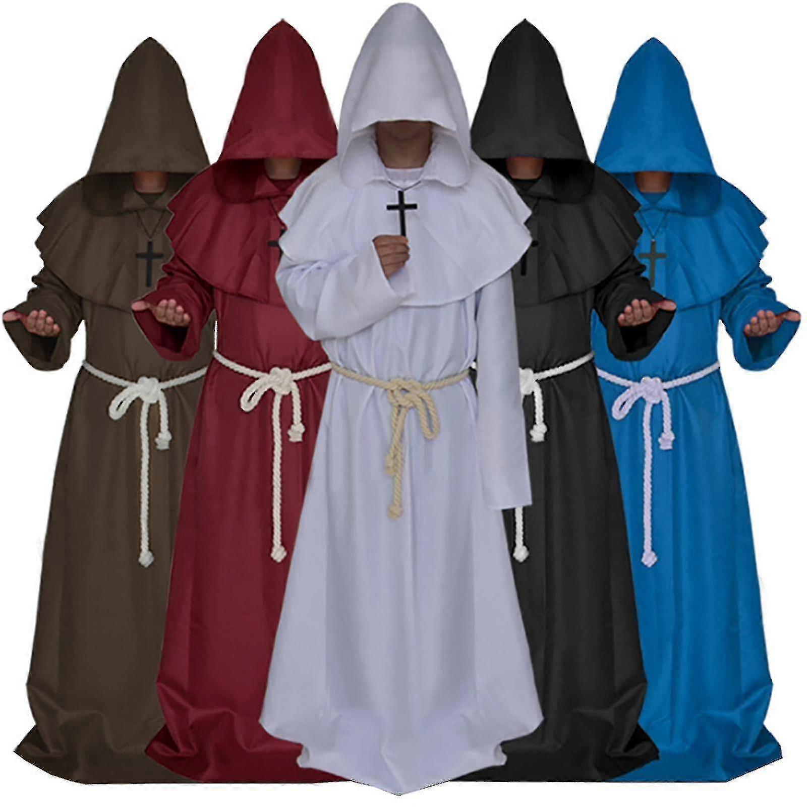 Adult Monk Hooded Robe Cloak Cape Friar Medieval Priest Costume