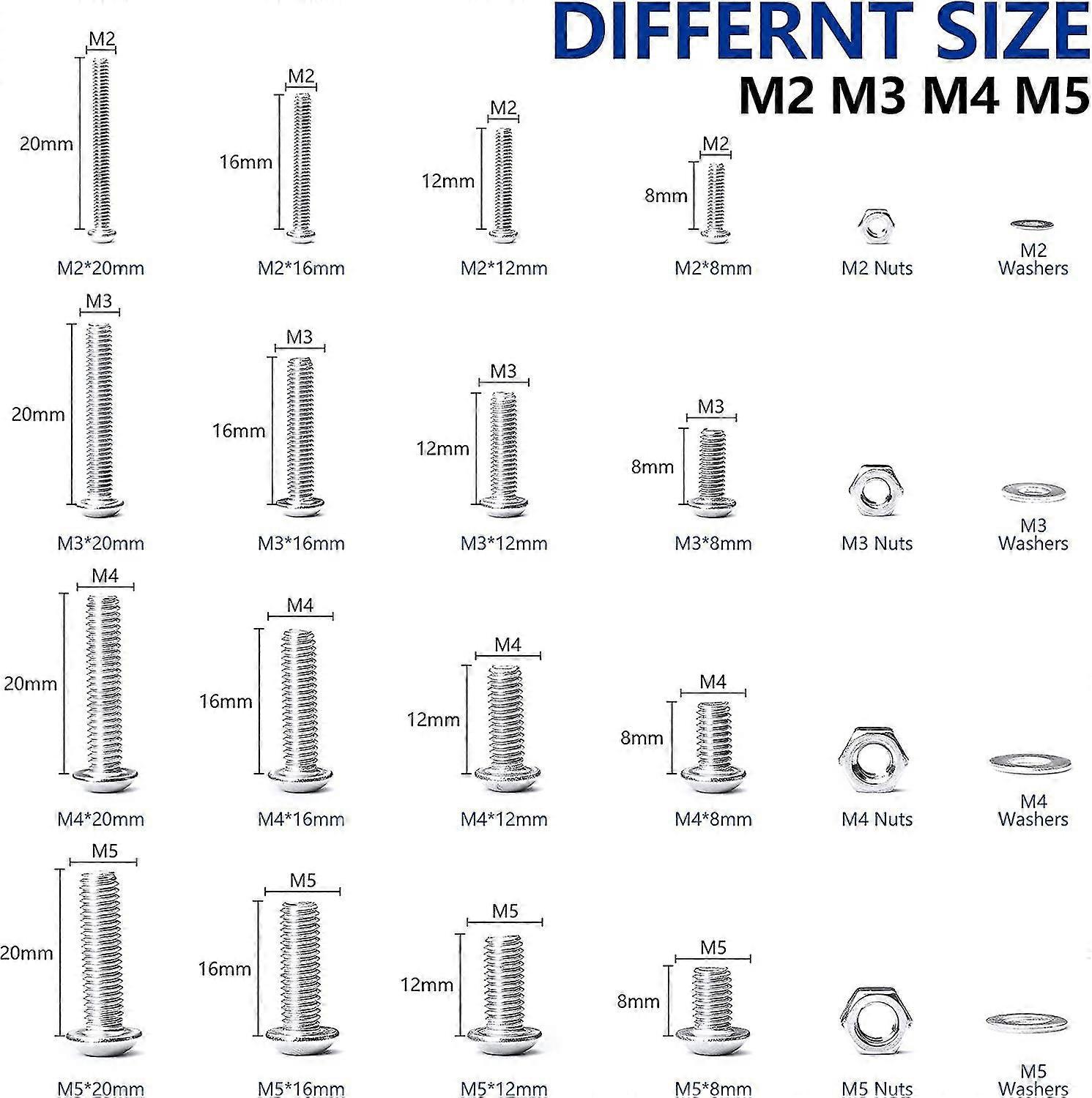 880 Pcs Assortment Stainless Steel Screw M2 M3 M4 M4 M5 Metric With Round Head And Flat Bolon With Hexagonal Socket, Round Nuts, Metal Rings, Wrench