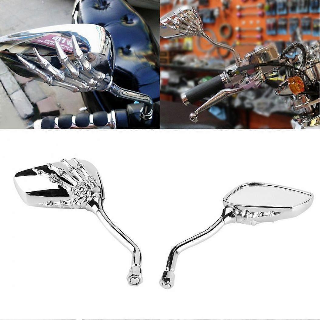 1 Pair Left Right Universal Motorcycle Chrome Skull Hands Side Rear View Mirrors