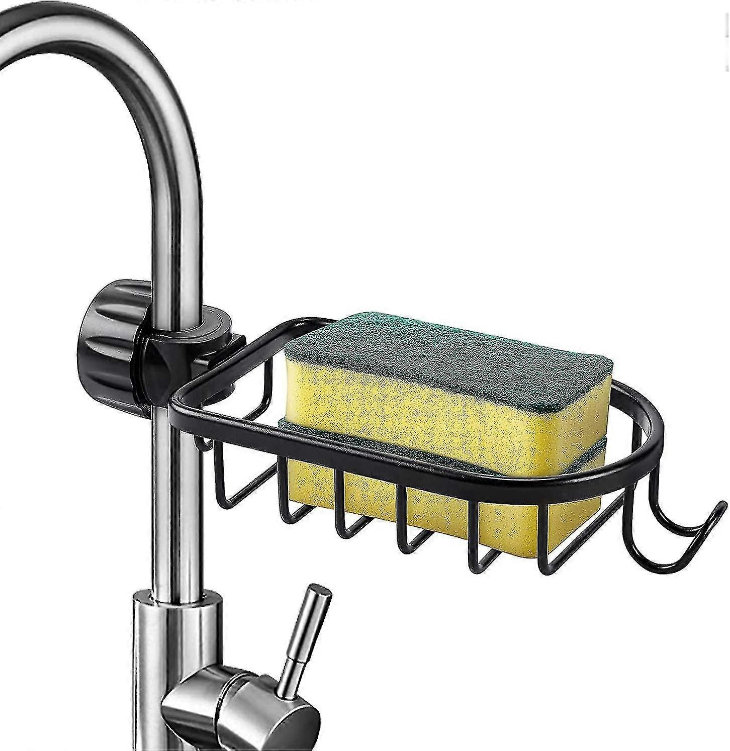 Sponge Holder -kitchen Storage,aluminum Sink,no Drilling Sink Sponge Holder,bathroom Soap Holder - Black