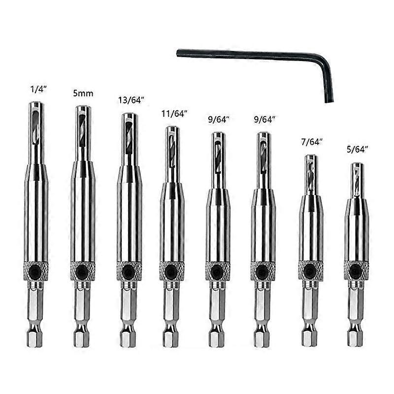 Center Drill Bit, 8 PCS Self Centering Hinge Drill Bit, Woodworking Hole Drilling Tool, Adjustable Door Window Drill Bits
