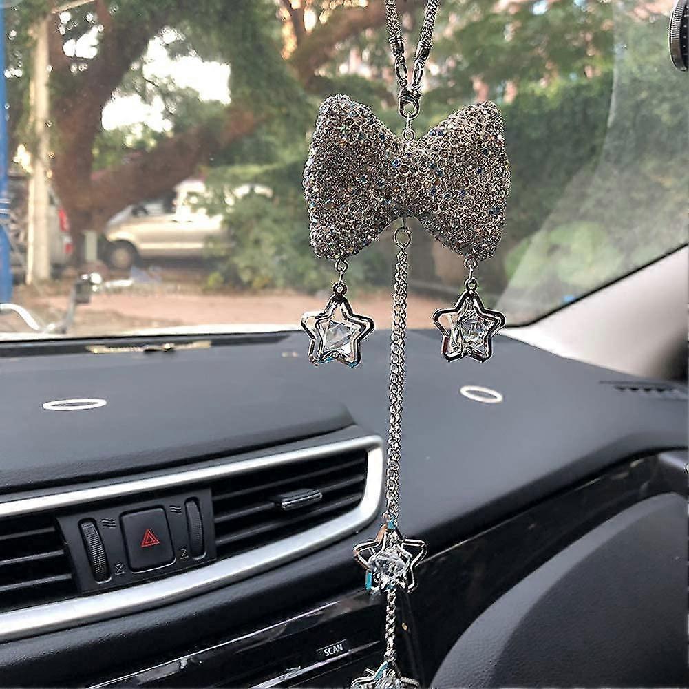 Honibaoto Bling Heart Car Hanging Charm – Crystal Rhinestone Rear View Mirror Pendant (Golden)
