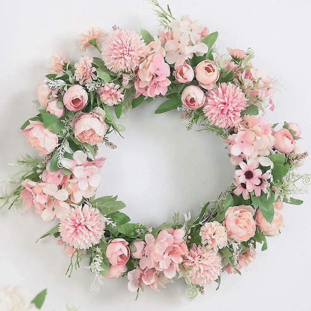 15.7inch Artificial Pink Hydrangea and Peony Floral  Wreath