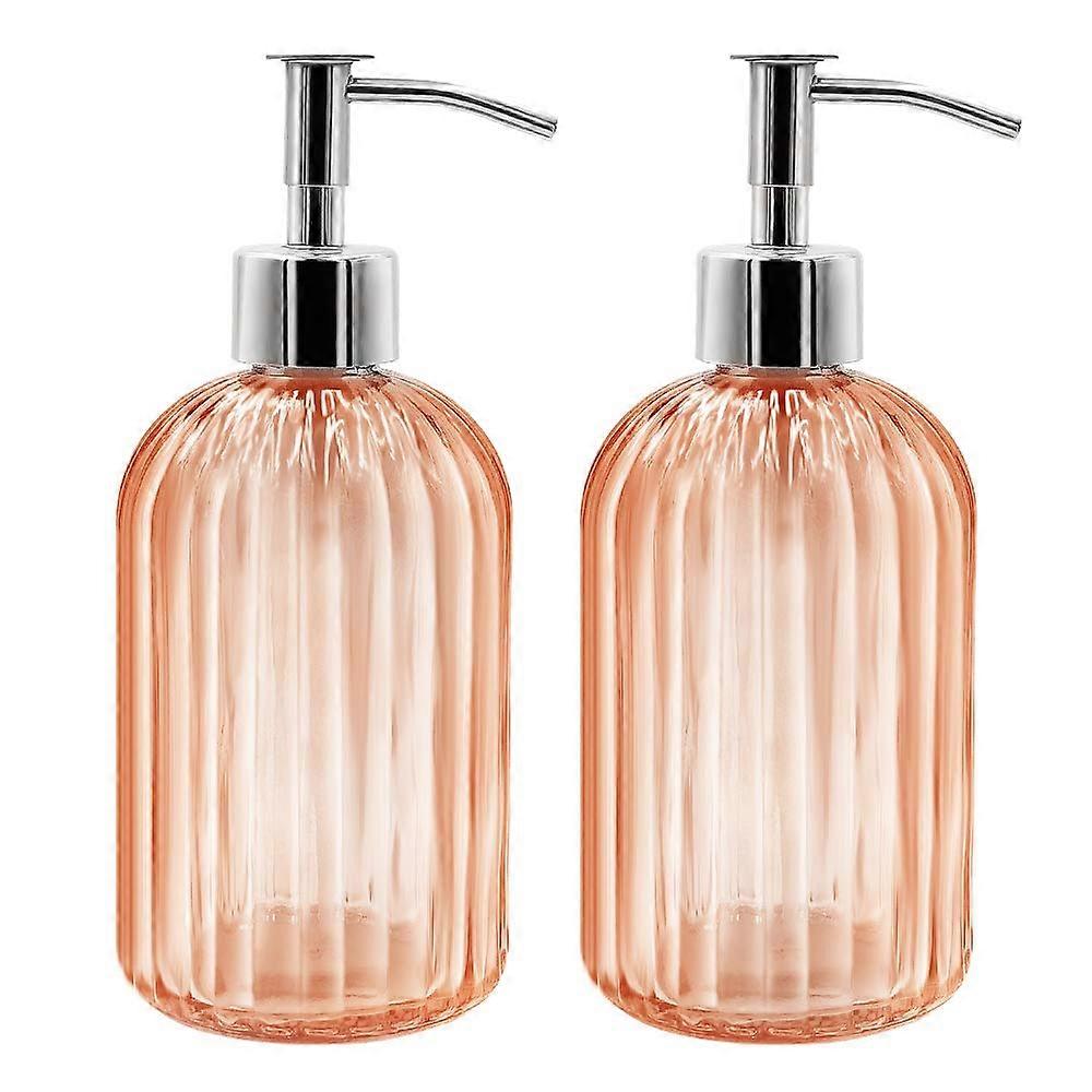 2-pack glastvåldispenserflaska med pump, för badrum (bärnsten)