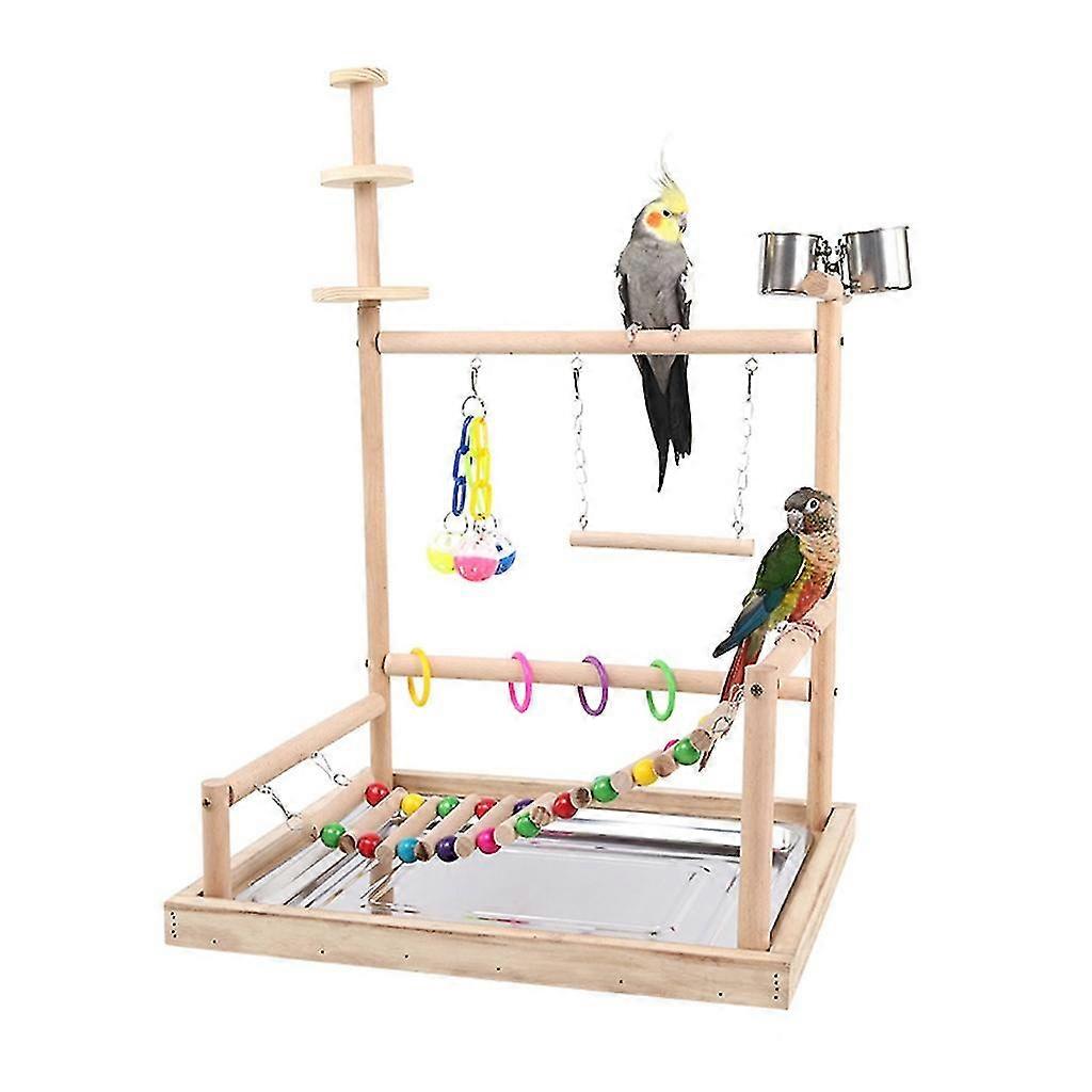 Bird Perch Stand Parrots Playstand Toy With Ladder Chew Toy And Feeding Cups G