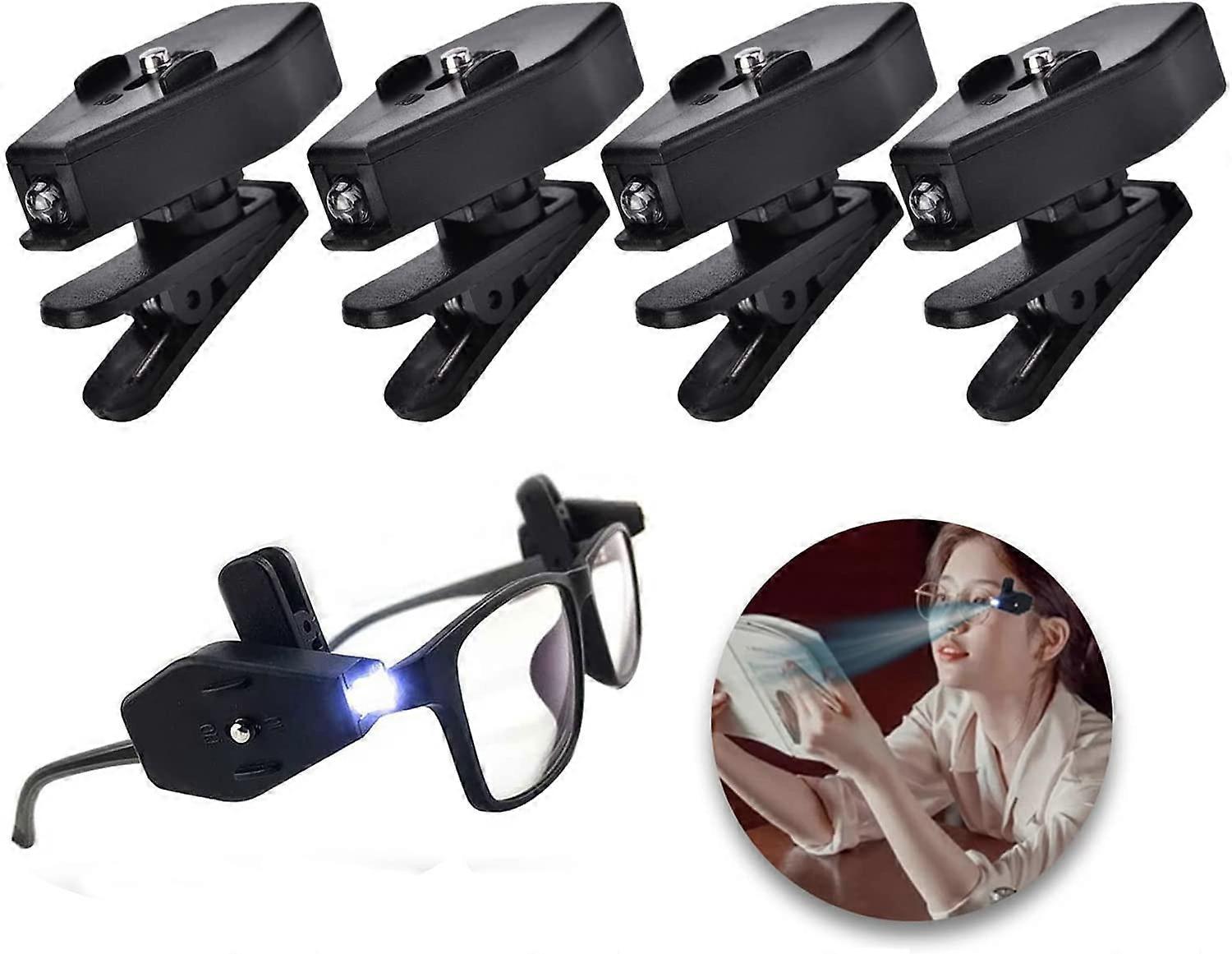 4 Pcs Mini Book Reading Light on Eyeglass,Universal Flexible Flashlight LED Light Clip