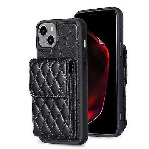 Compatible with Iphone 15 Vertical Wallet Rhombic Leather Mobile Phone Case
