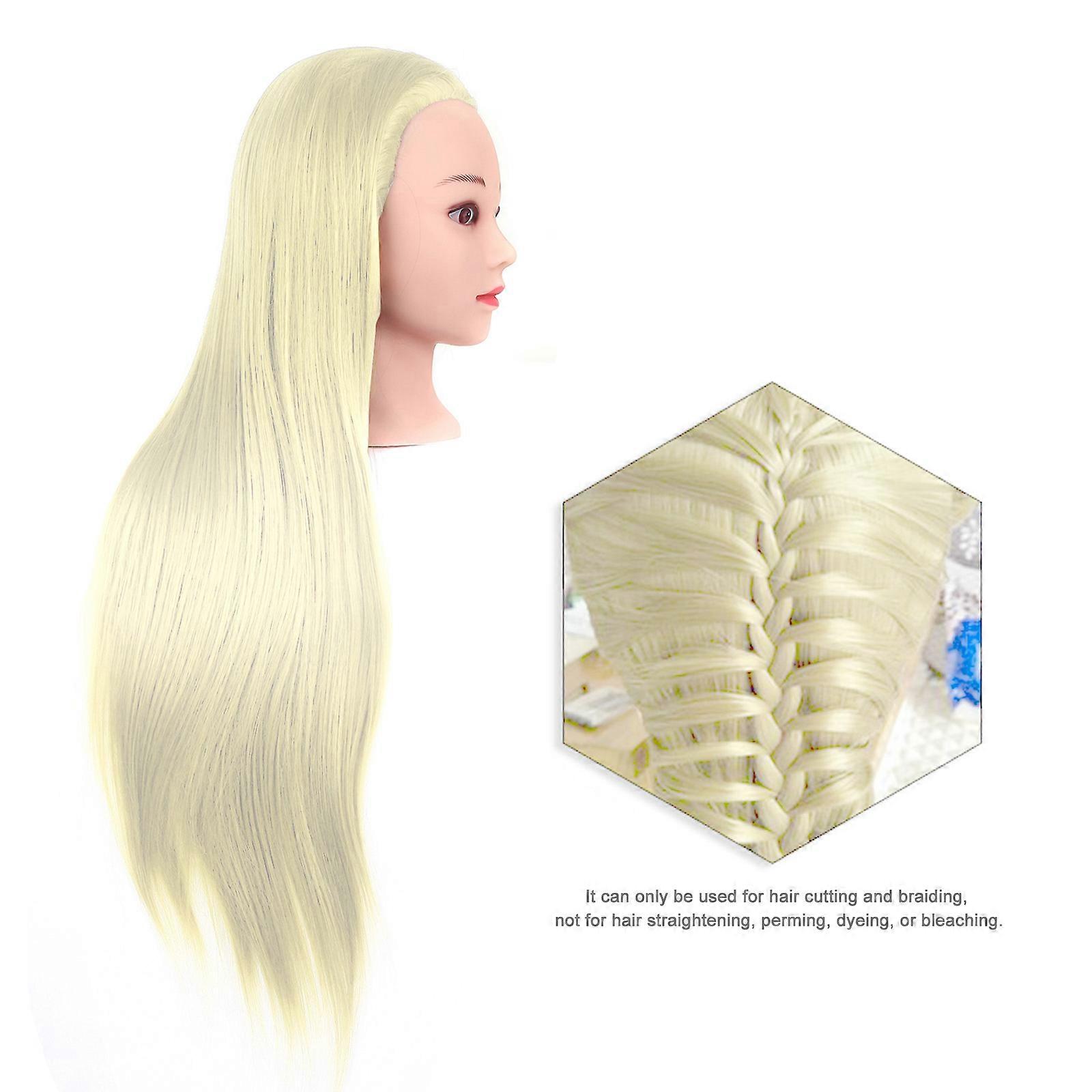 24-inch hairdressing practice dummy head with stand golden long straight hair dummy head wig practice head can only braid hair can not perm dye bleach