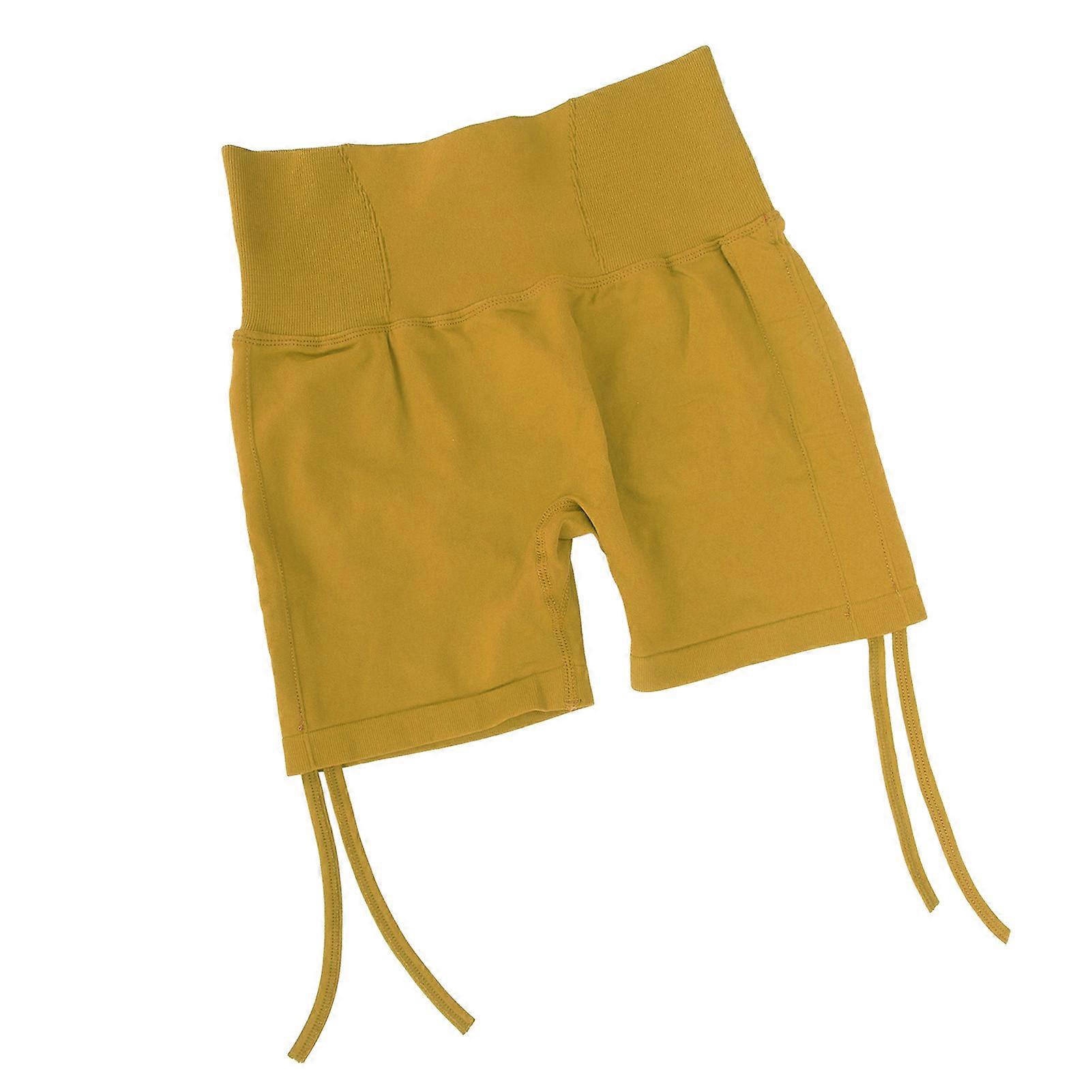 Butt Lifting Yoga Shorts Lace Up Drawstring Seamless High Waist Tummy Control Yoga Shorts for Sports Running Yellow