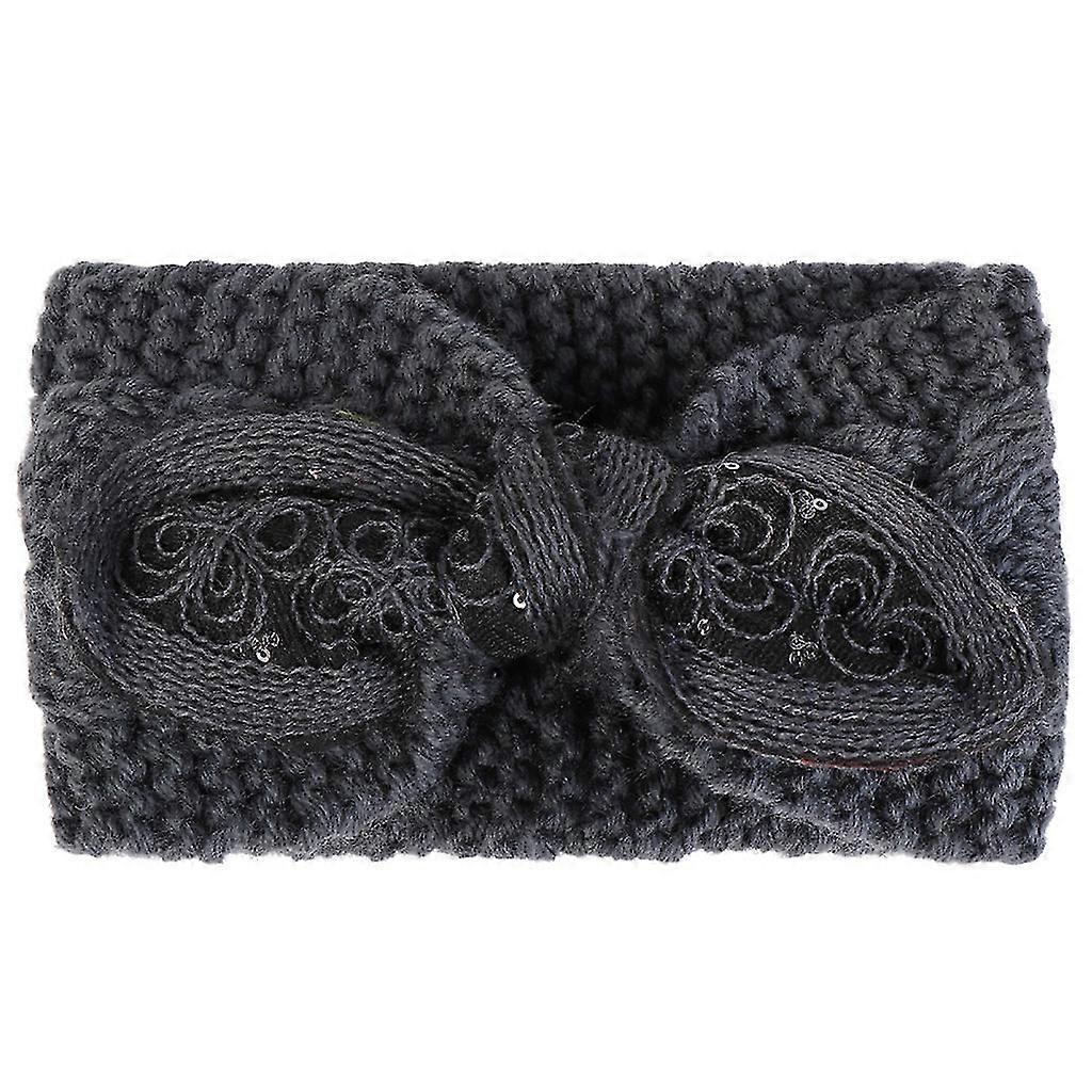 Women Warm Braided Knitted Headband Rabbit Ears Floral Sequins Bowknot Hairband