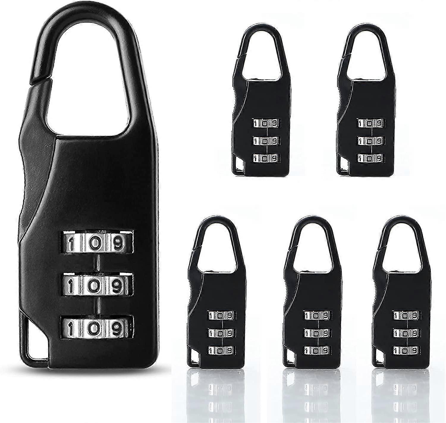 6 Pack Iave Black Luggage Locks For Suitcase, 3 Digit Combination Lock