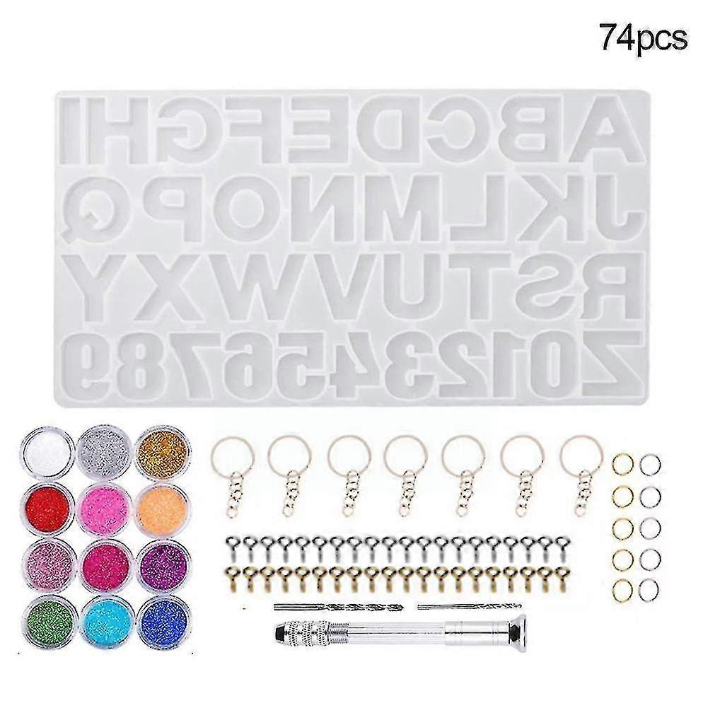 74-pcセットレタージュエリーエポキシ樹脂セットレターシリーズジュエリーハンドメイドメイドツールDIY樹脂メイクアップモールドシリコーンエポキシC J7y5