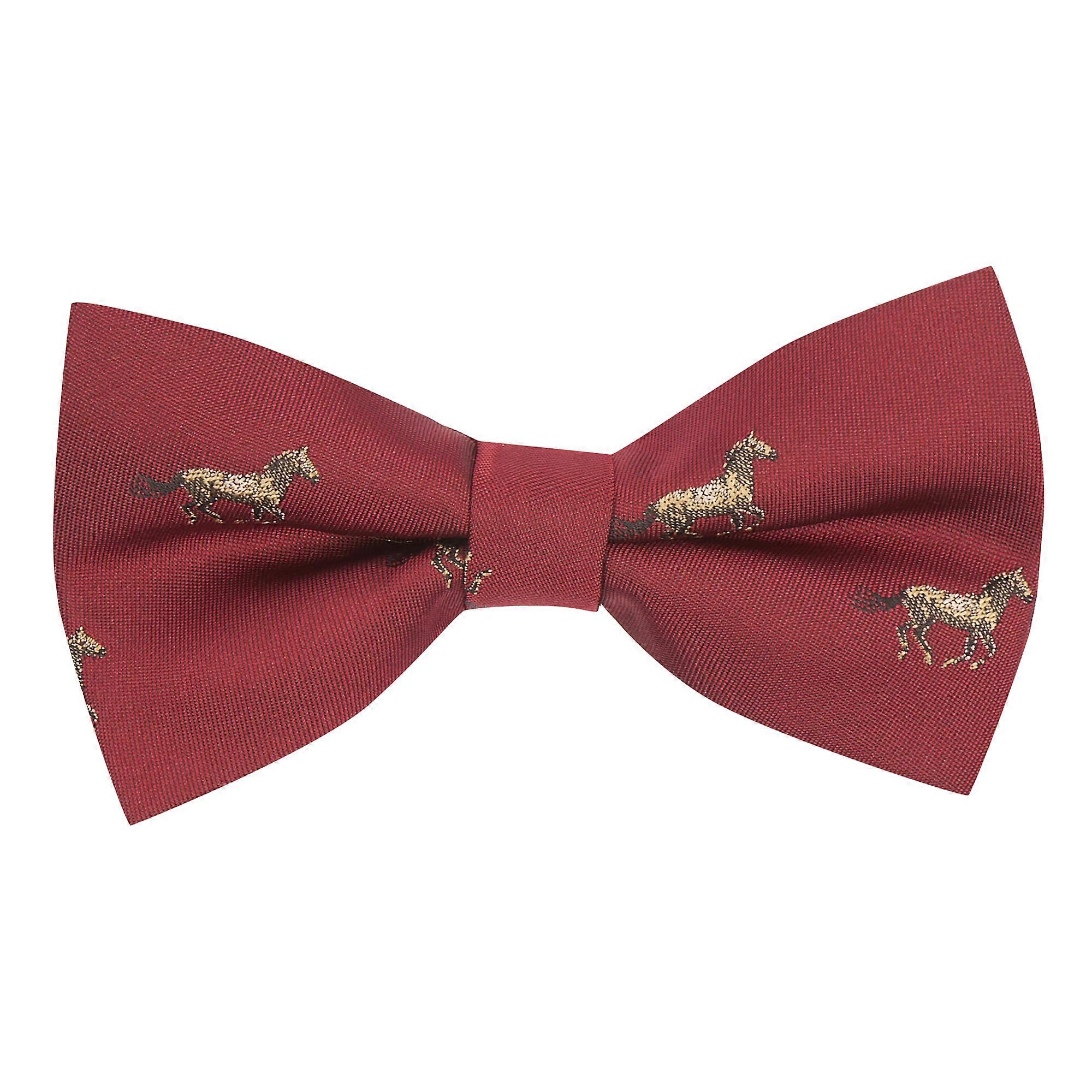 Burgundy Red Horse Embroidered Bow Tie