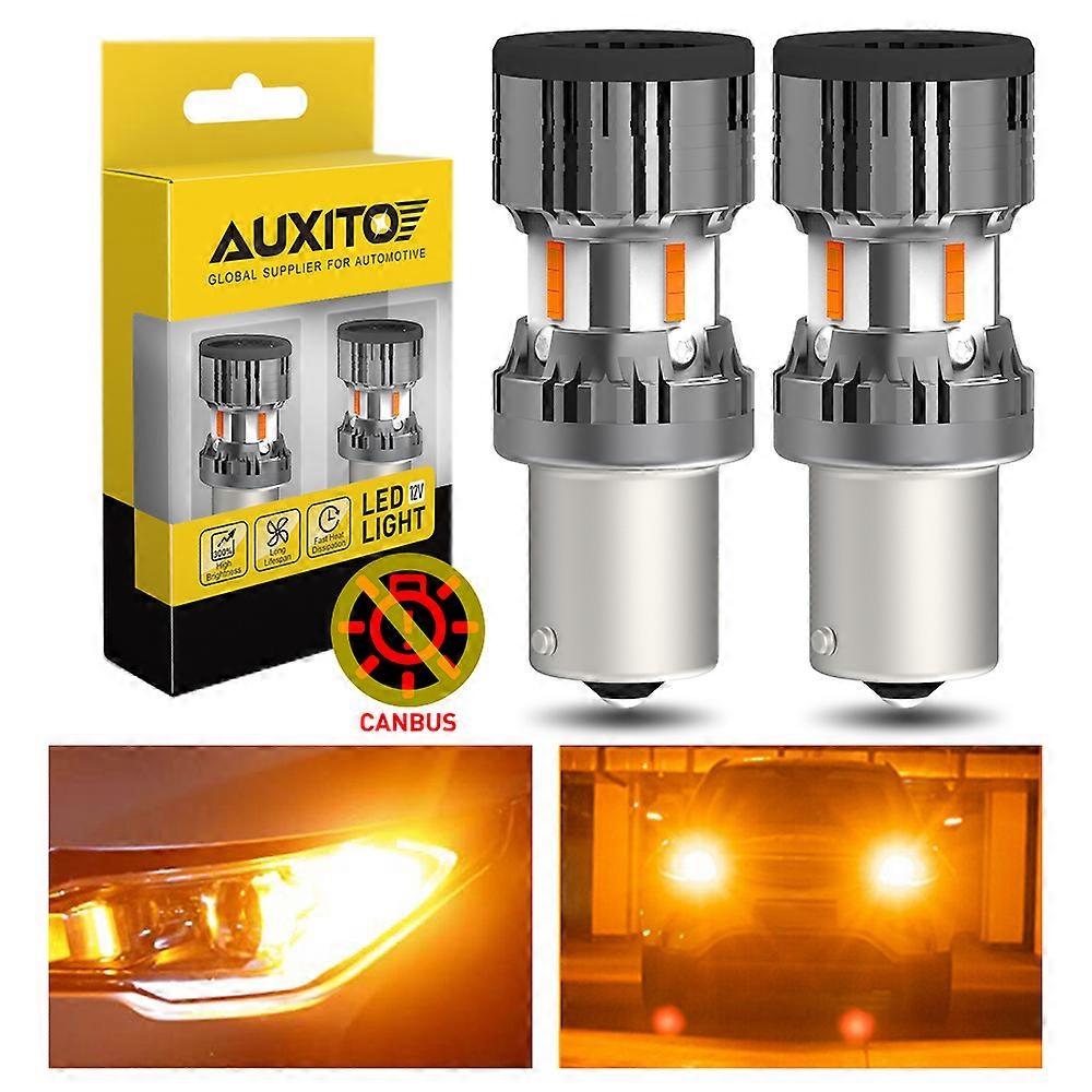 AUXITO 2Pcs S25 1156 LED Indicator Bulb No Error No Hyperflash P21w Ba15s Py21w Bau15s LED Canbus Amber Car Turn Signal Light