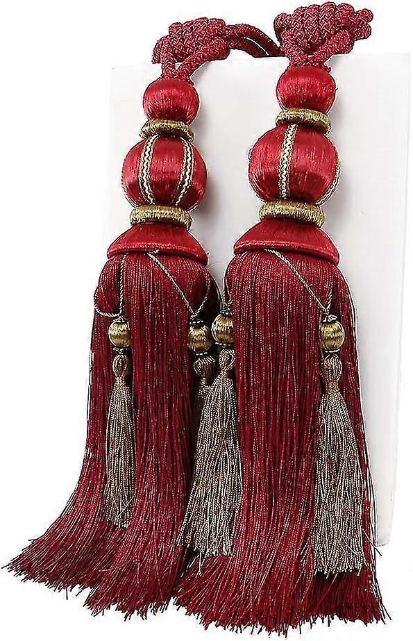 1 Pair Curtain Tie Backs Rope Handmade Tassel Curtain Tiebacks Holdbacks Window Drape Rope For Large And Heavy Curtain,red