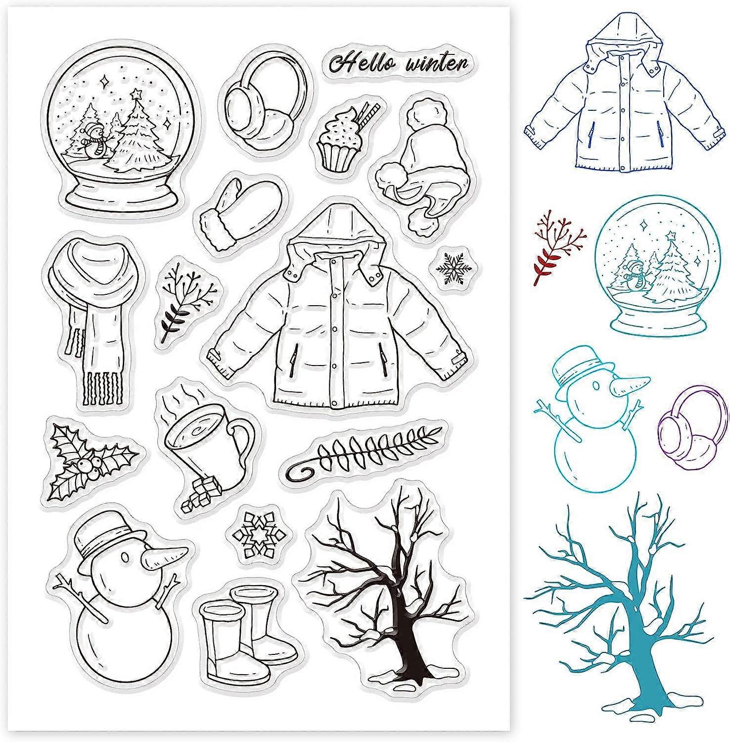 1sheet Hello Winter Clear Stamps Snowman Snowball Snowflake Silicone Stamp