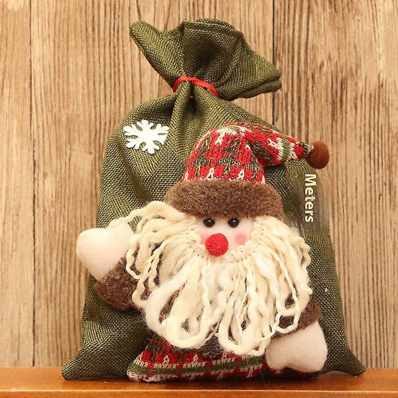 Large Drawstring Burlap Gift Bag For Christmas Santa Themed With Drawstring Closure Wrapping Bag