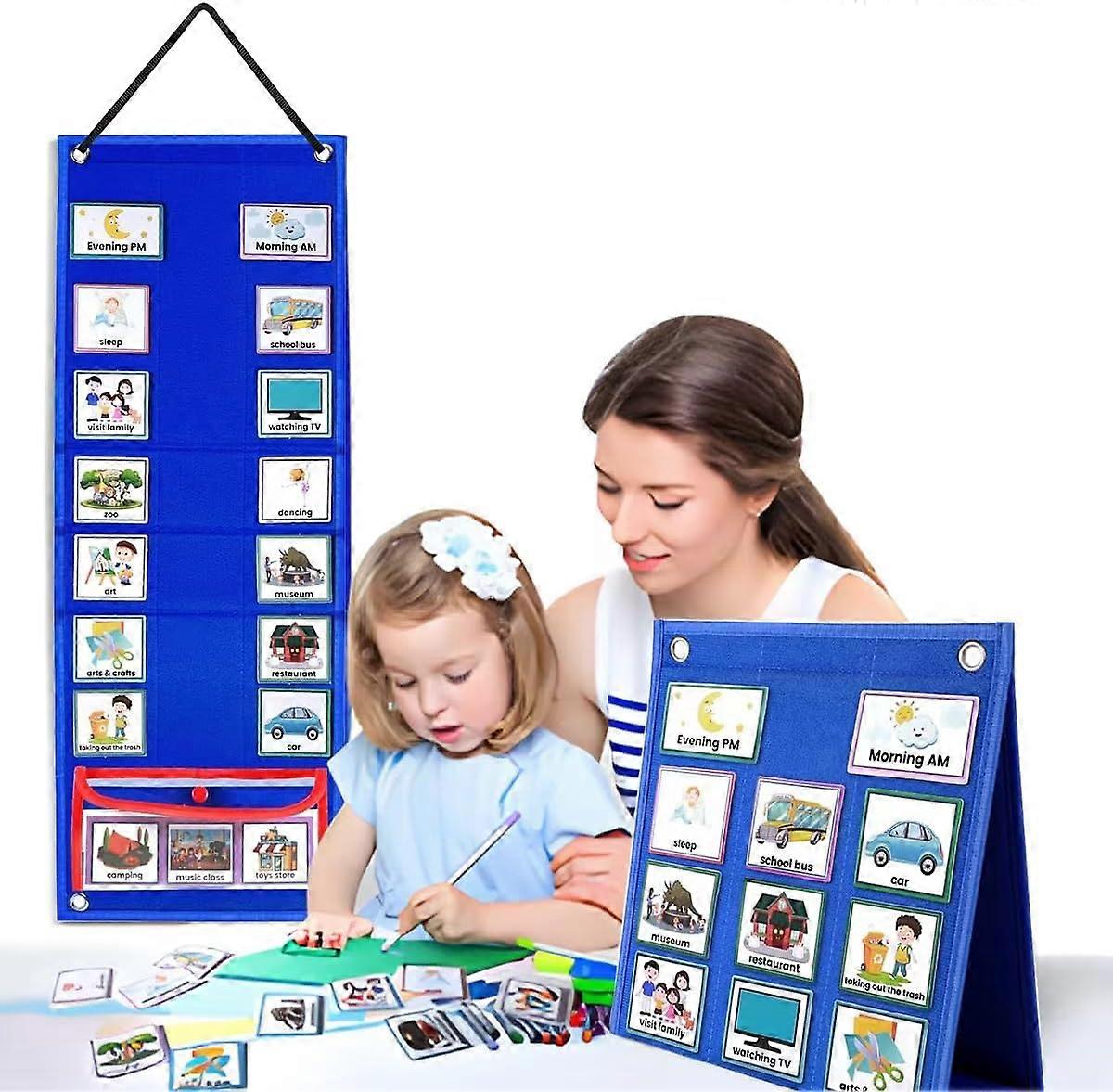 Visual Schedule for Kids Chore Chart, Daily Schedule Board Routine Pocket Chart Cards for Toddlers, Autism Learning Wall Planner for Home School