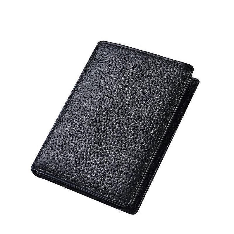 Men's Genuine Leather Lychee Pattern Short Wallet First Layer Cowhide Vertical