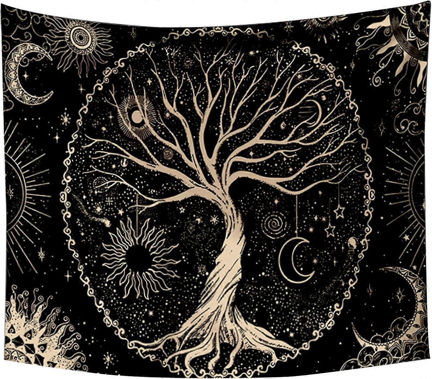 Tree of Life Tapestry,Black and Cream Tree Wall Hanging Bohemian Tree Tapestry,Wall Tapestry