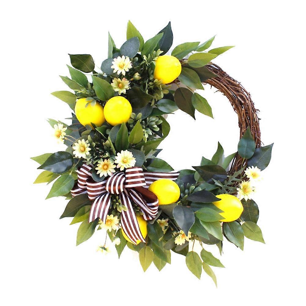 Artificial Lemon Wreath with Silk Flowers and Bow Spring Summer Wreath for Front Door
