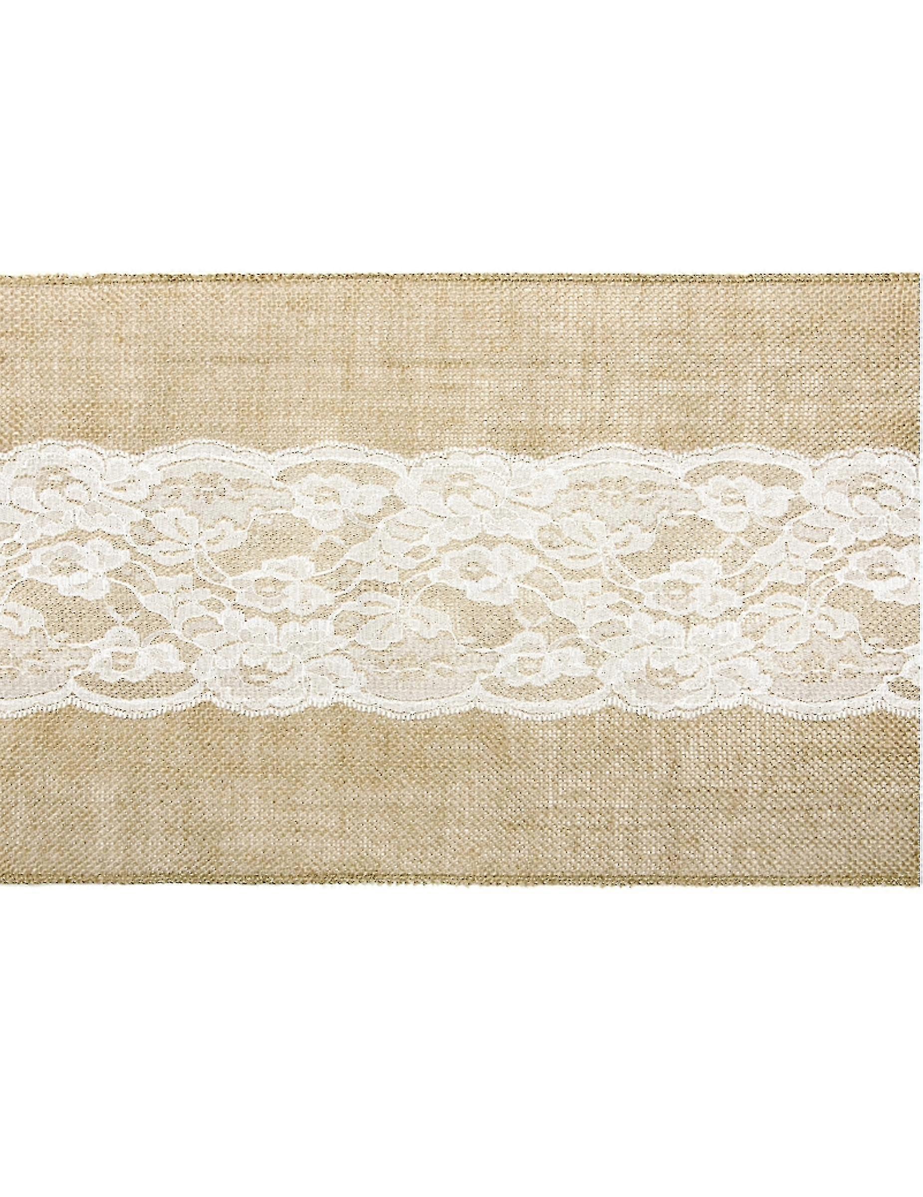 Chemin De Table En Jute Centre Dentelle 28 Cm X 2,75 M