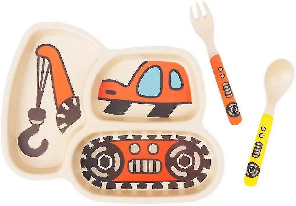 Kinderteller Set Bambus Kleinkinderteller,3-teiliges Set,Kran