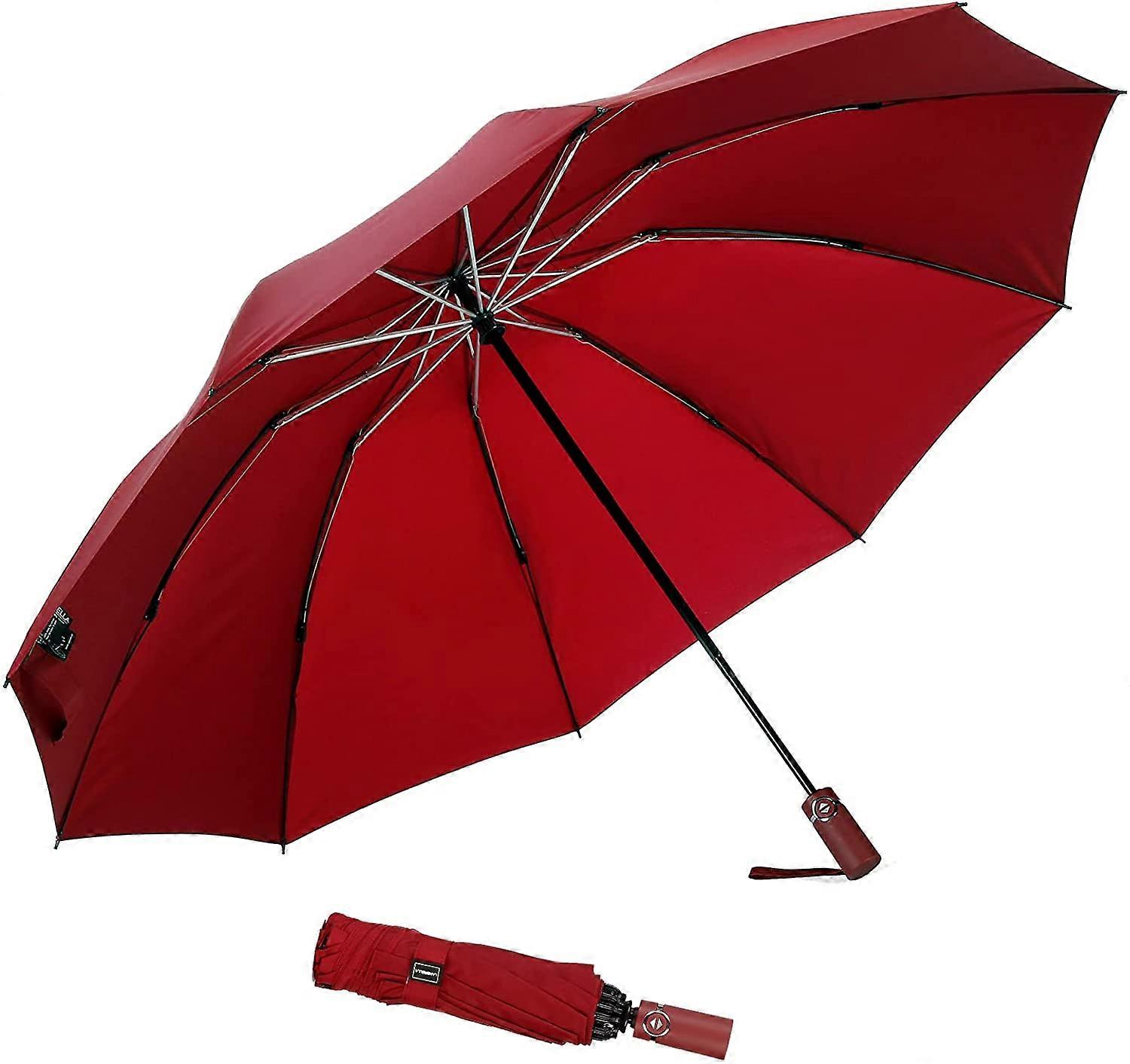 Umbrella Windproof Travel Umbrella Compact Folding Reverse Umbrella27inwine