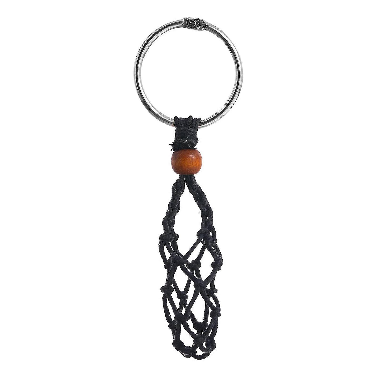 Cord Empty Stone Holder for Keychain Black Brown Cage for Stones with Keyring