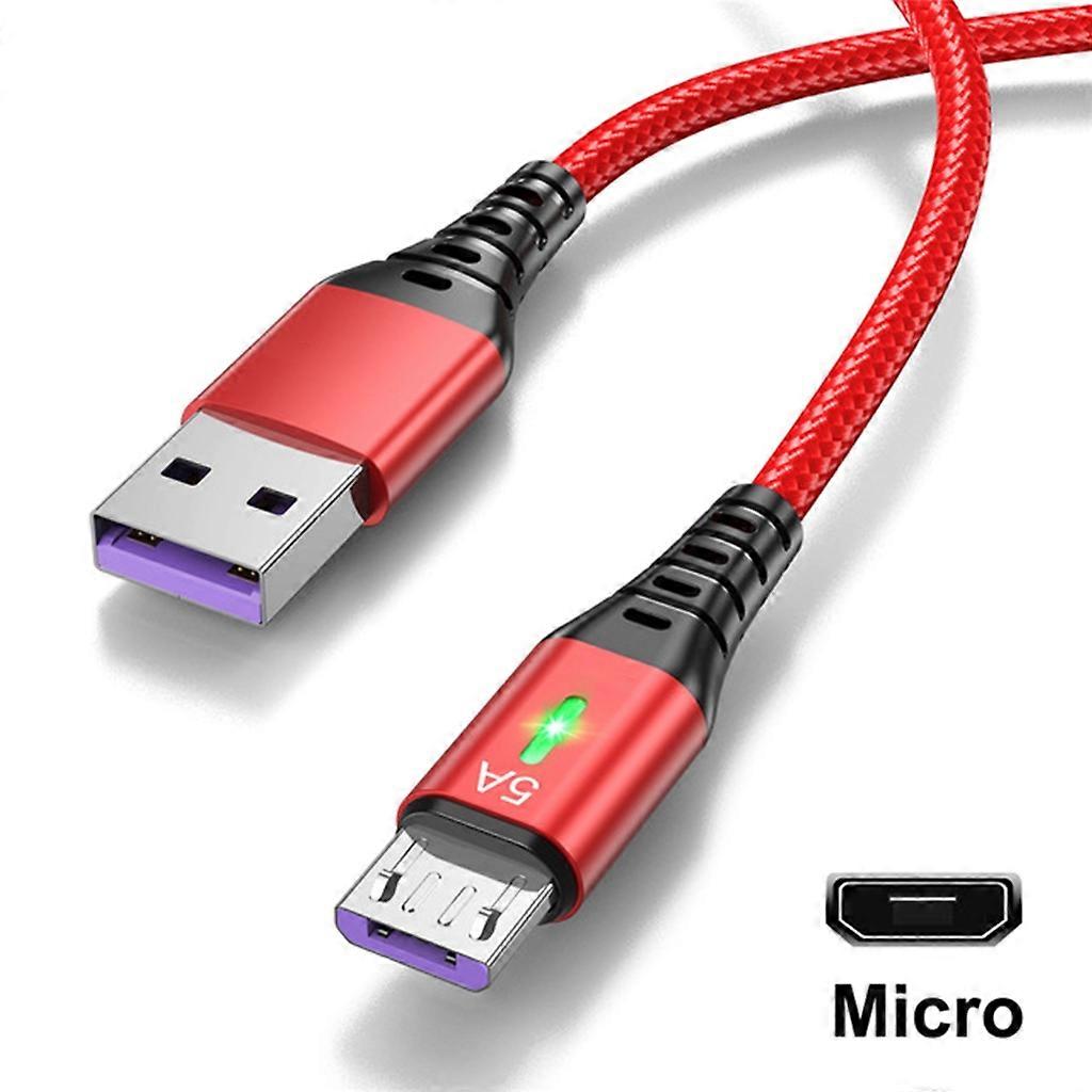 5A USB Led Light Cable USB to MicroUSB Fast Charging Data Cord Nylon Braided