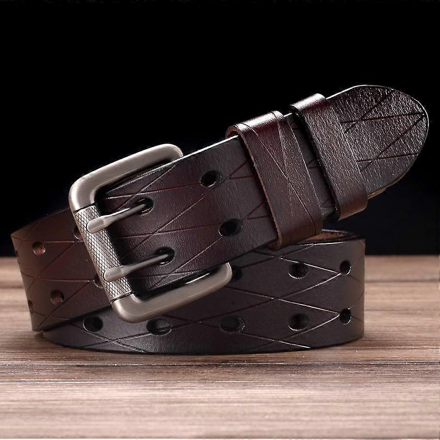 Men's Leather Double Prong Belt Classic Double Row Hole Belt Universal Hollowed Out Belt Jeans Men Waistband NEW Belts for Men
