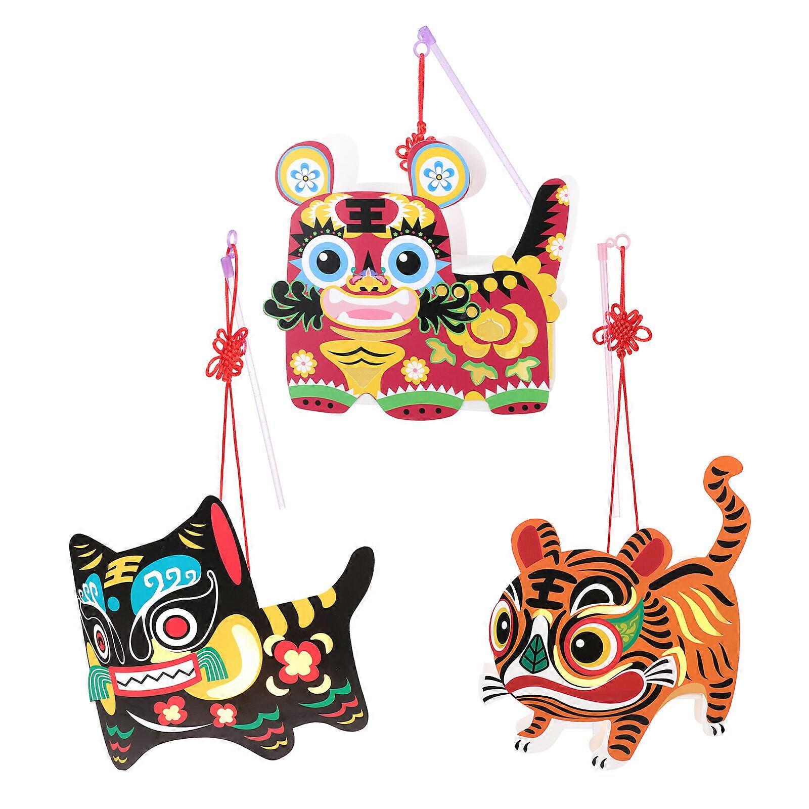 3 Sets Cartoon Double Sides Tiger Shape Projecting Paper Lamp Making Materials