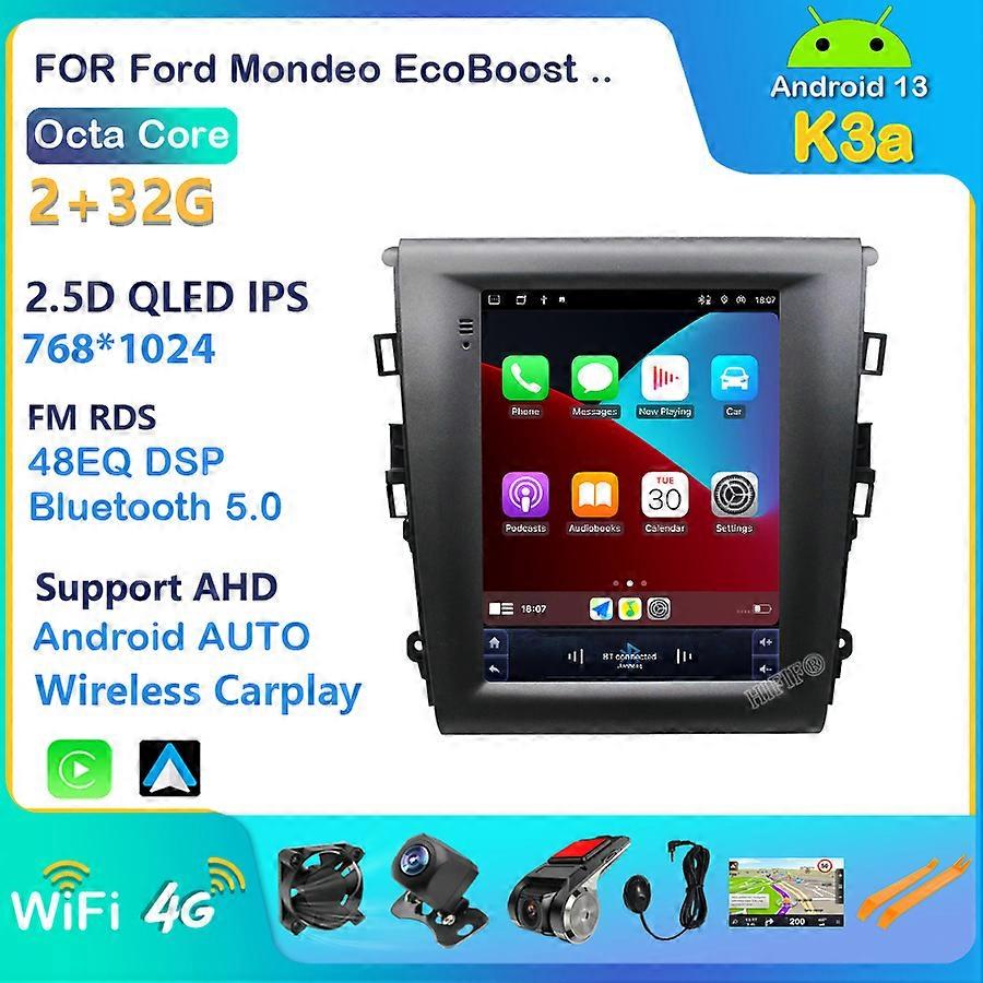 2 דין אנדרואיד 13 רדיו לרכב עבור פורד Mondeo EcoBoost 2013-2018 וידאו מולטימדיה 2Din 4G ניווט Carplay 10.4 אינץ יחידת ראש