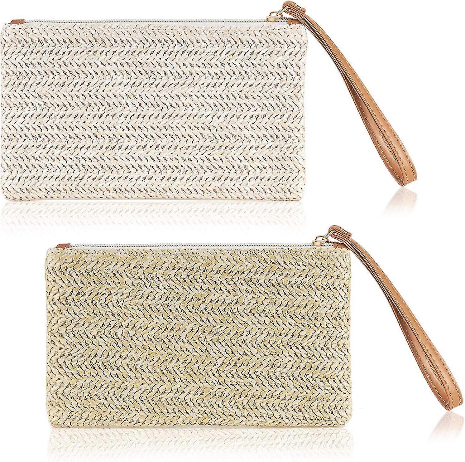 2pcs Straw Clutch Purse Straw Handbag