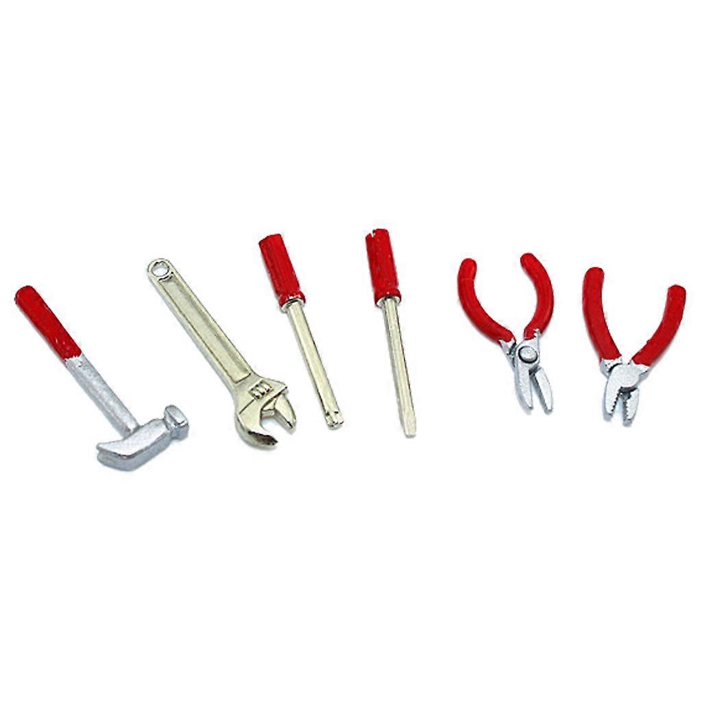 6Pcs Tools Mini Hammer Wrench Screwdriver Scissors Toy 1:12 Dollhouse Accesory