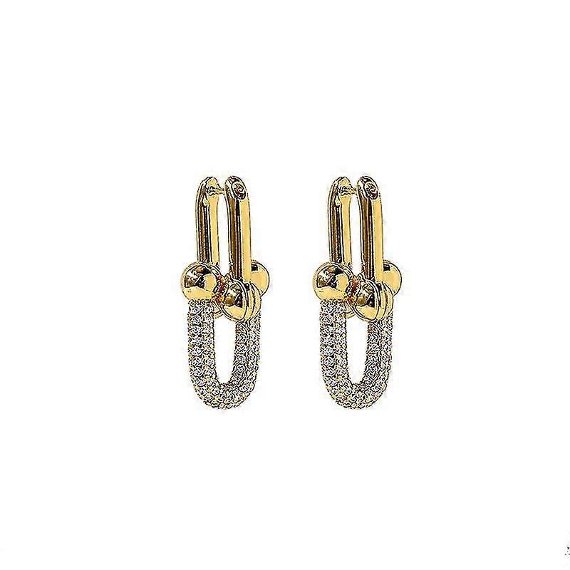 Women's Micro Diamond Double Bamboo U Shape Stud Earrings